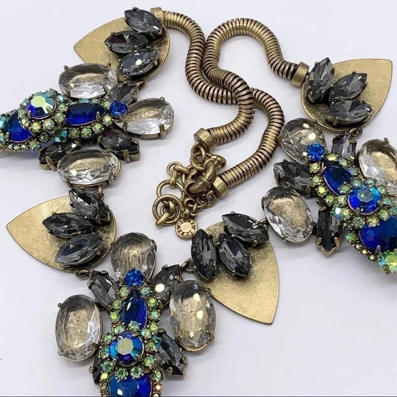 J. Crew Blue Green Gray AB Crystal Necklace - Picture 3 of 5